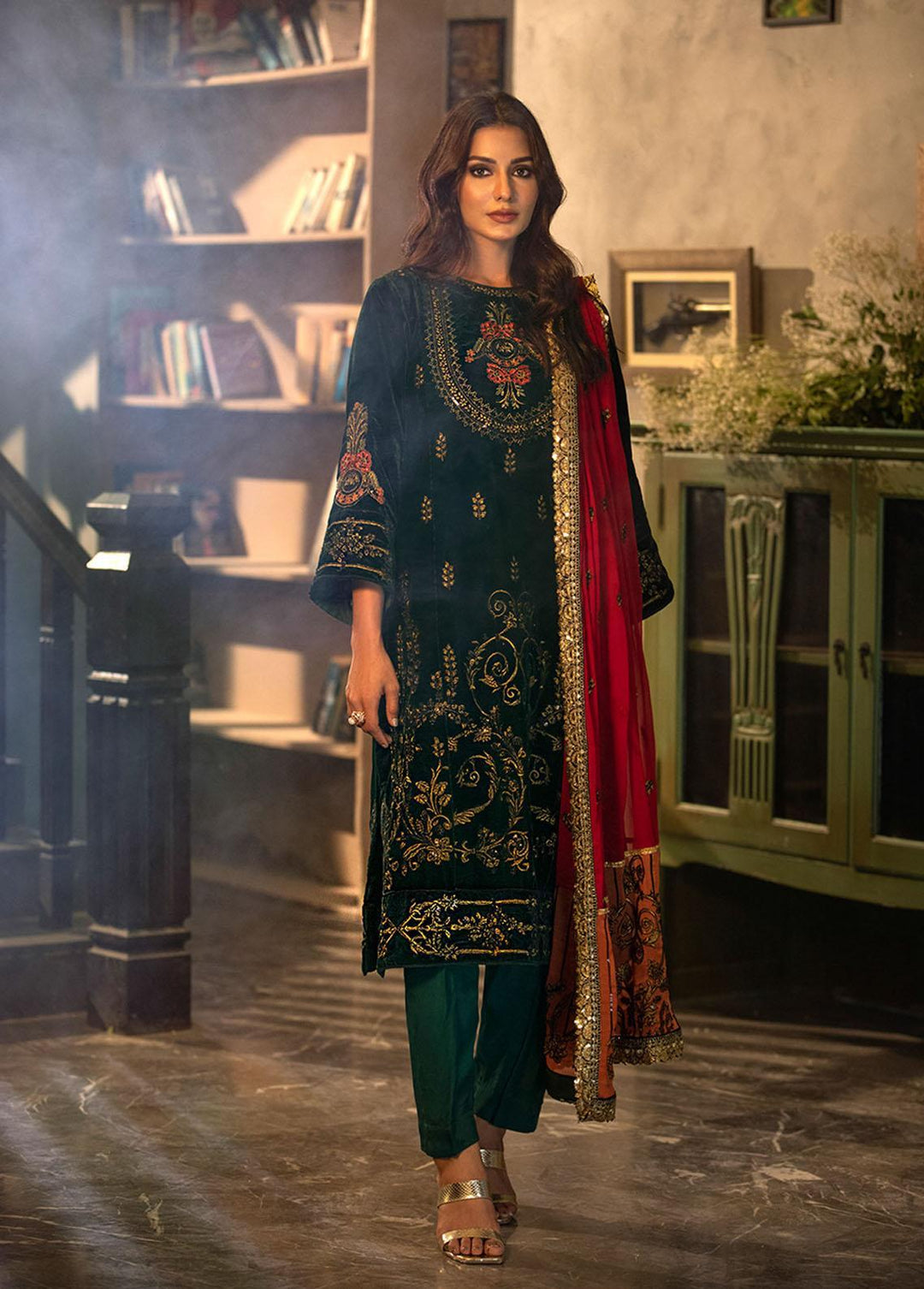 Heer By Noorma Kaamal Embroidered Velvet Suits Unstitched 3 Piece NK22H NK-V-04 - Luxury Collection