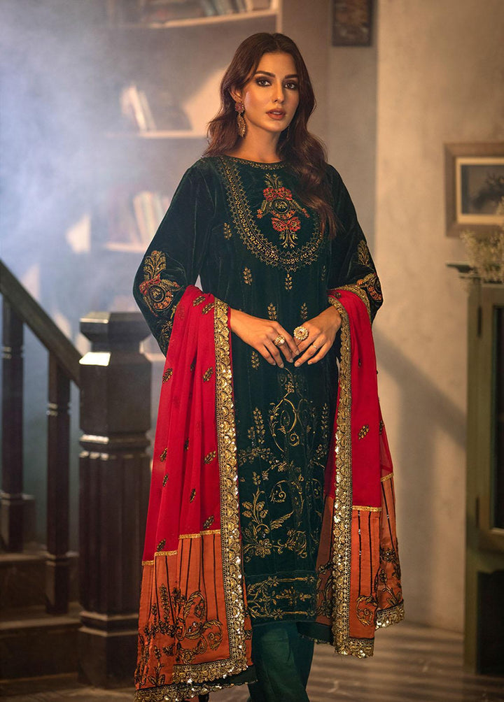 Heer By Noorma Kaamal Embroidered Velvet Suits Unstitched 3 Piece NK22H NK-V-04 - Luxury Collection