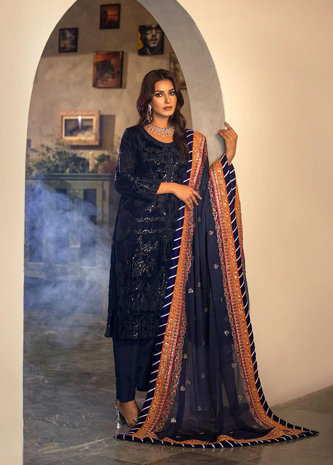 Heer By Noorma Kaamal Embroidered Velvet Suits Unstitched 3 Piece NK22H NK-V-06 - Luxury Collection