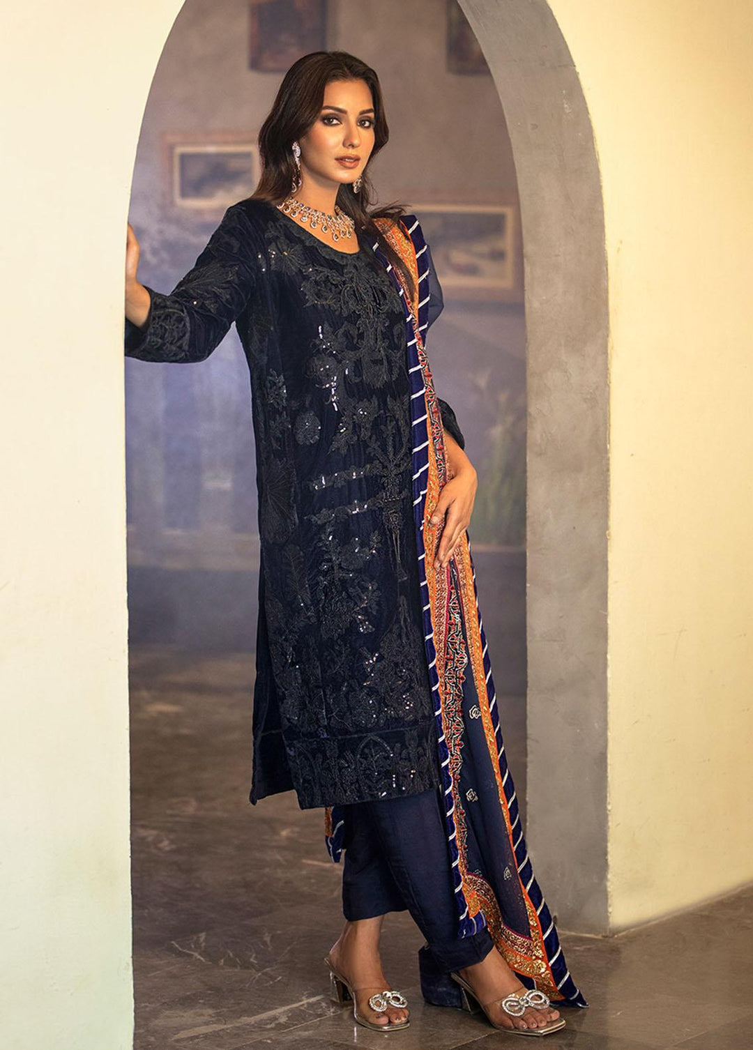 Heer By Noorma Kaamal Embroidered Velvet Suits Unstitched 3 Piece NK22H NK-V-06 - Luxury Collection
