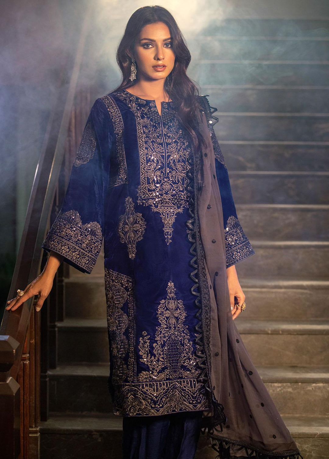 Heer By Noorma Kaamal Embroidered Velvet Suits Unstitched 3 Piece NK22H NK-V-07 - Luxury Collection