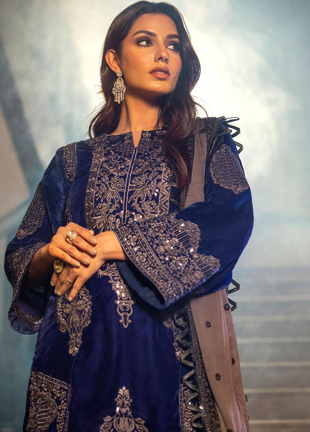 Heer By Noorma Kaamal Embroidered Velvet Suits Unstitched 3 Piece NK22H NK-V-07 - Luxury Collection