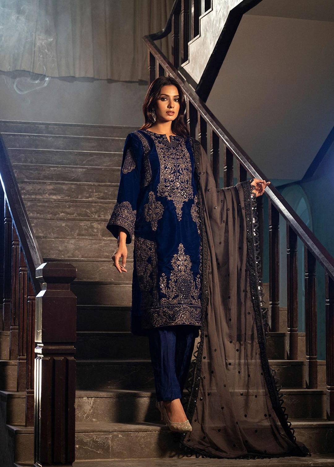 Heer By Noorma Kaamal Embroidered Velvet Suits Unstitched 3 Piece NK22H NK-V-07 - Luxury Collection