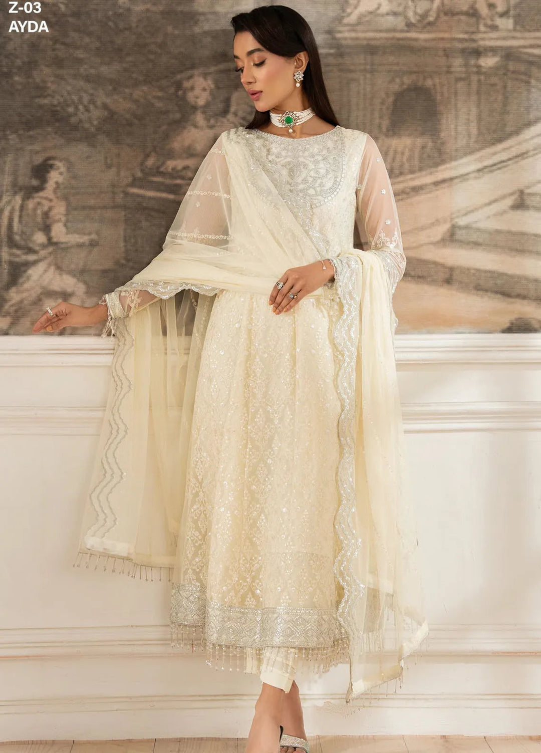 Heer by Zarif Embroidered Net Suit Pret 3 Piece ZR25UF Z-03 Ayda - Formals Collection