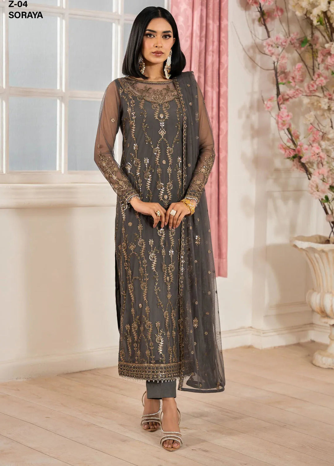 Heer by Zarif Embroidered Net Suit Pret 3 Piece ZR25UF Z-04 Soraya - Formals Collection