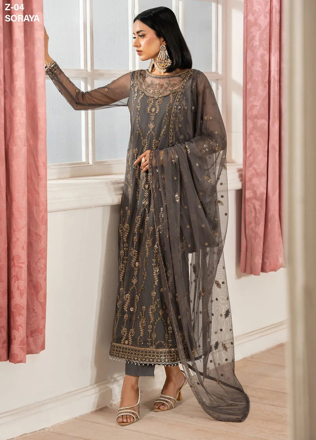 Heer by Zarif Embroidered Net Suit Pret 3 Piece ZR25UF Z-04 Soraya - Formals Collection