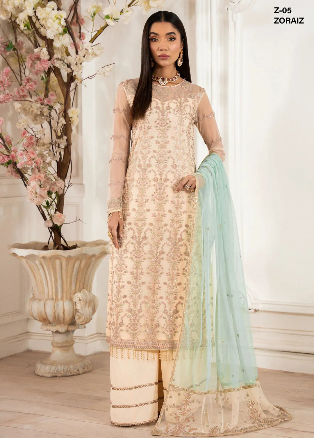 Heer by Zarif Embroidered Net Suit Pret 3 Piece ZR25UF Z-05 Zoraiz - Formals Collection