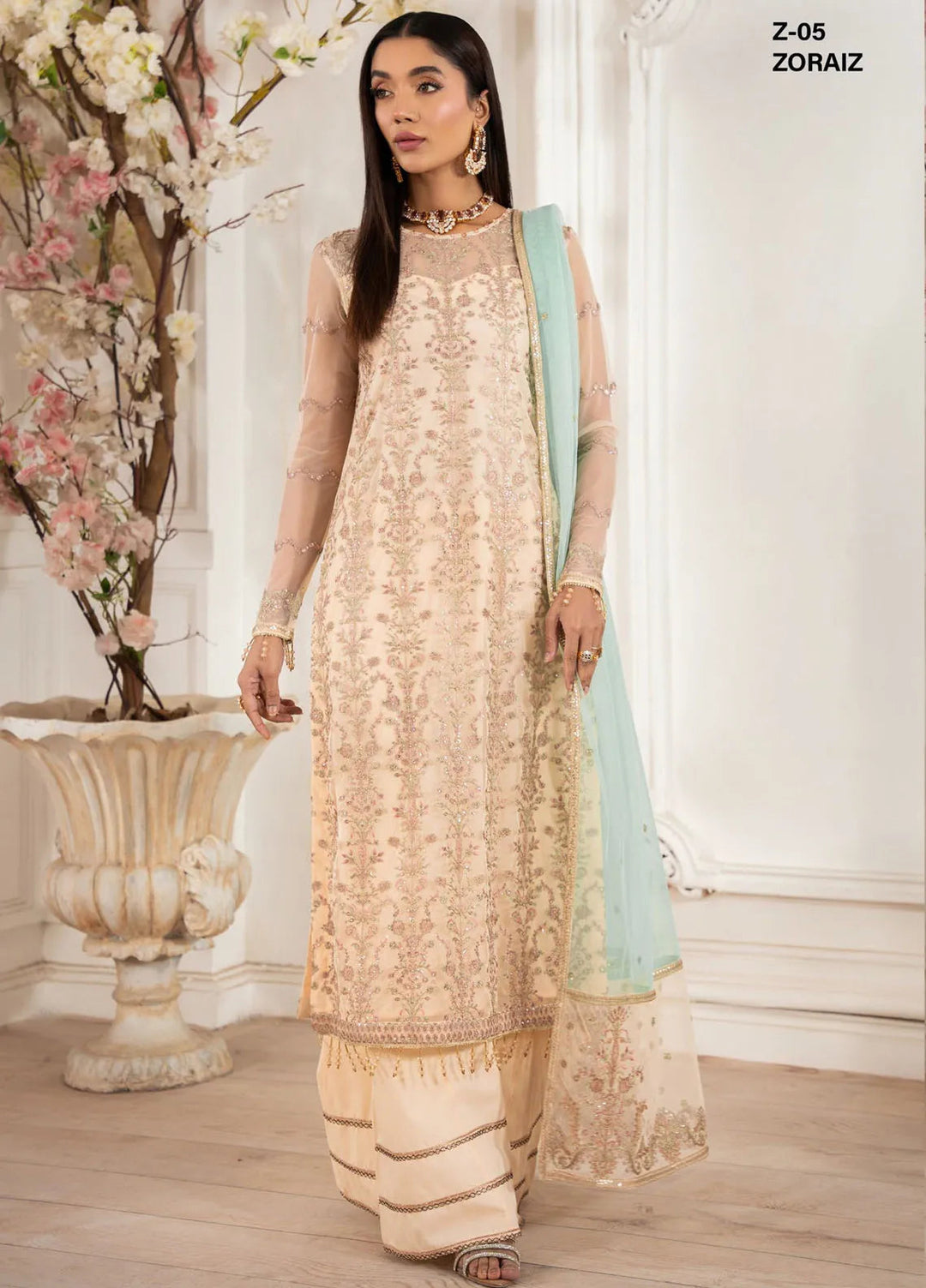 Heer by Zarif Embroidered Net Suit Pret 3 Piece ZR25UF Z-05 Zoraiz - Formals Collection