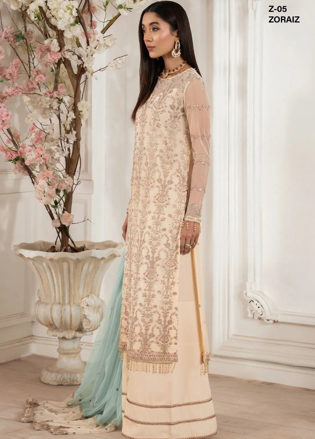 Heer by Zarif Embroidered Net Suit Pret 3 Piece ZR25UF Z-05 Zoraiz - Formals Collection