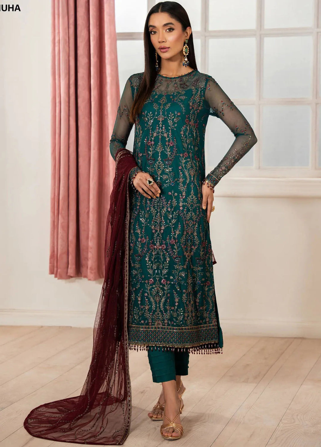 Heer by Zarif Embroidered Net Suit Pret 3 Piece ZR25UF Z-06 Nuha - Formals Collection