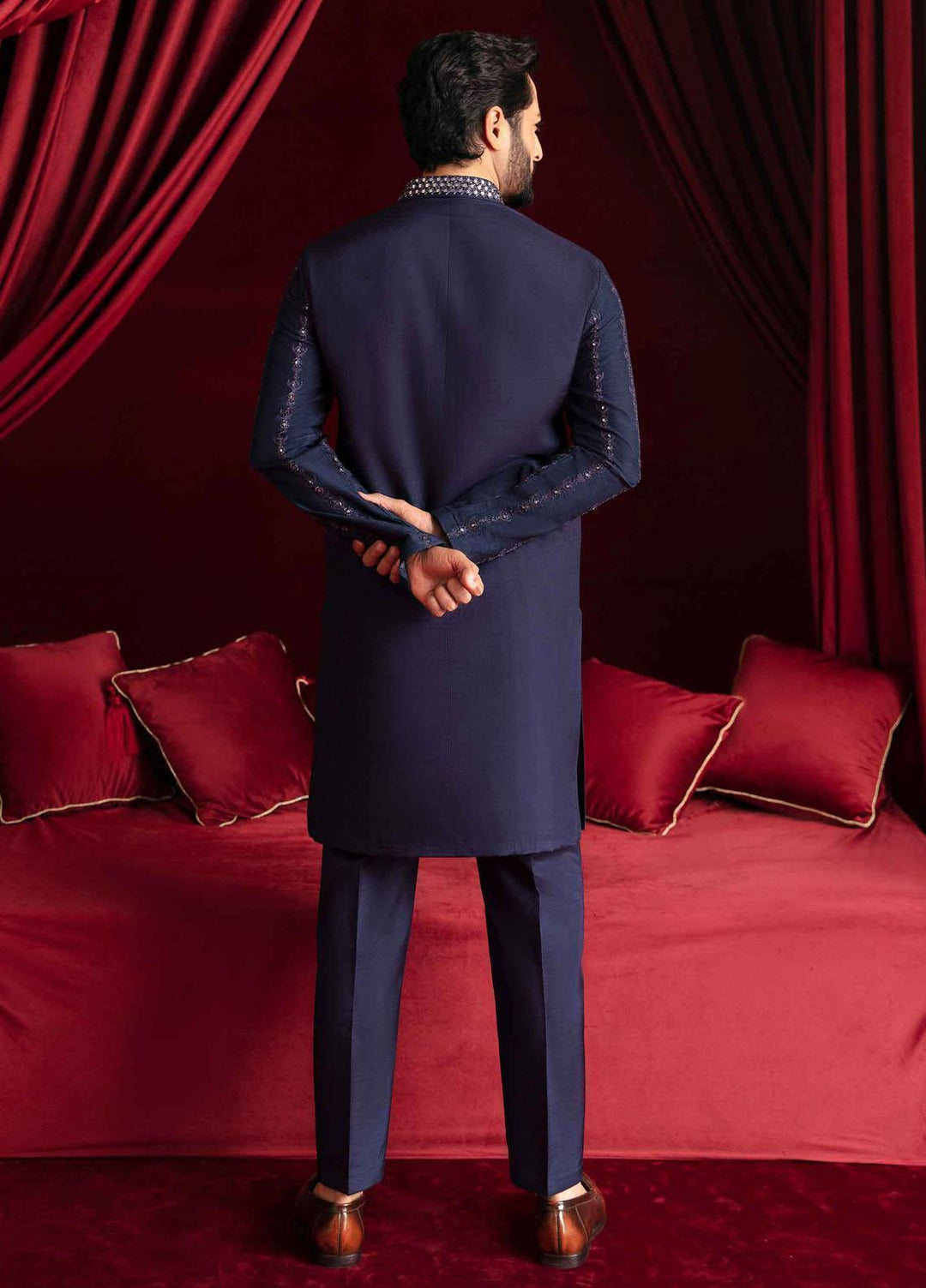 Qalamkar Raw Silk Formal Kameez Shalwar for Men -  QLM23MF MR-04