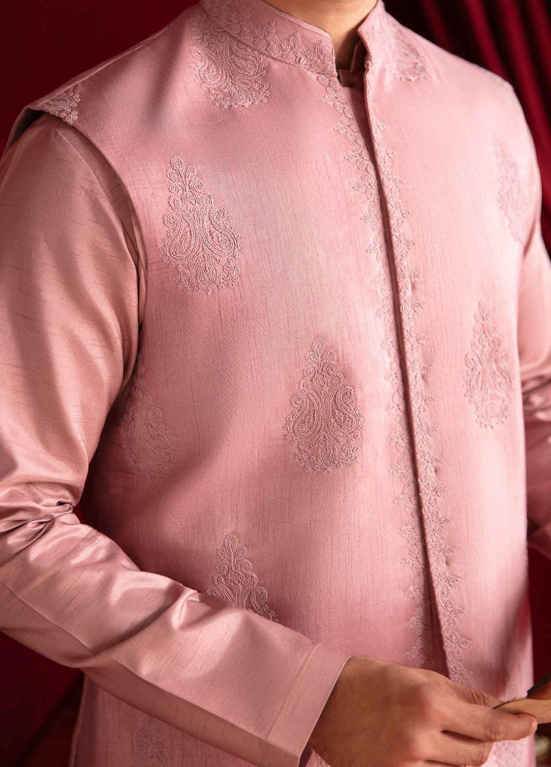 Qalamkar Raw Silk Formal Waistcost for Men -  QLM23MF MR-06