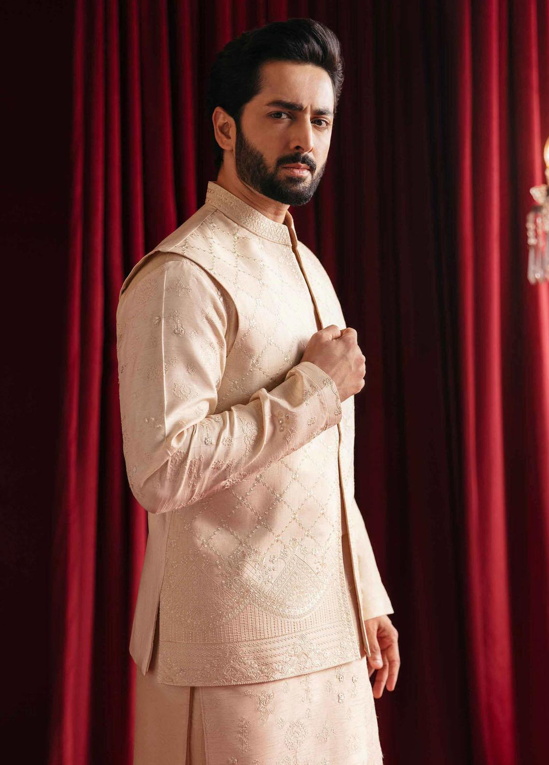 Qalamkar Raw Silk Formal Waistcost for Men -  QLM23MF MR-07