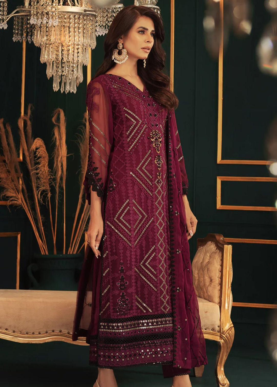 Shamooz Pret Embroidered Chiffon 3 Piece Suit SEM-0546 Purple hue