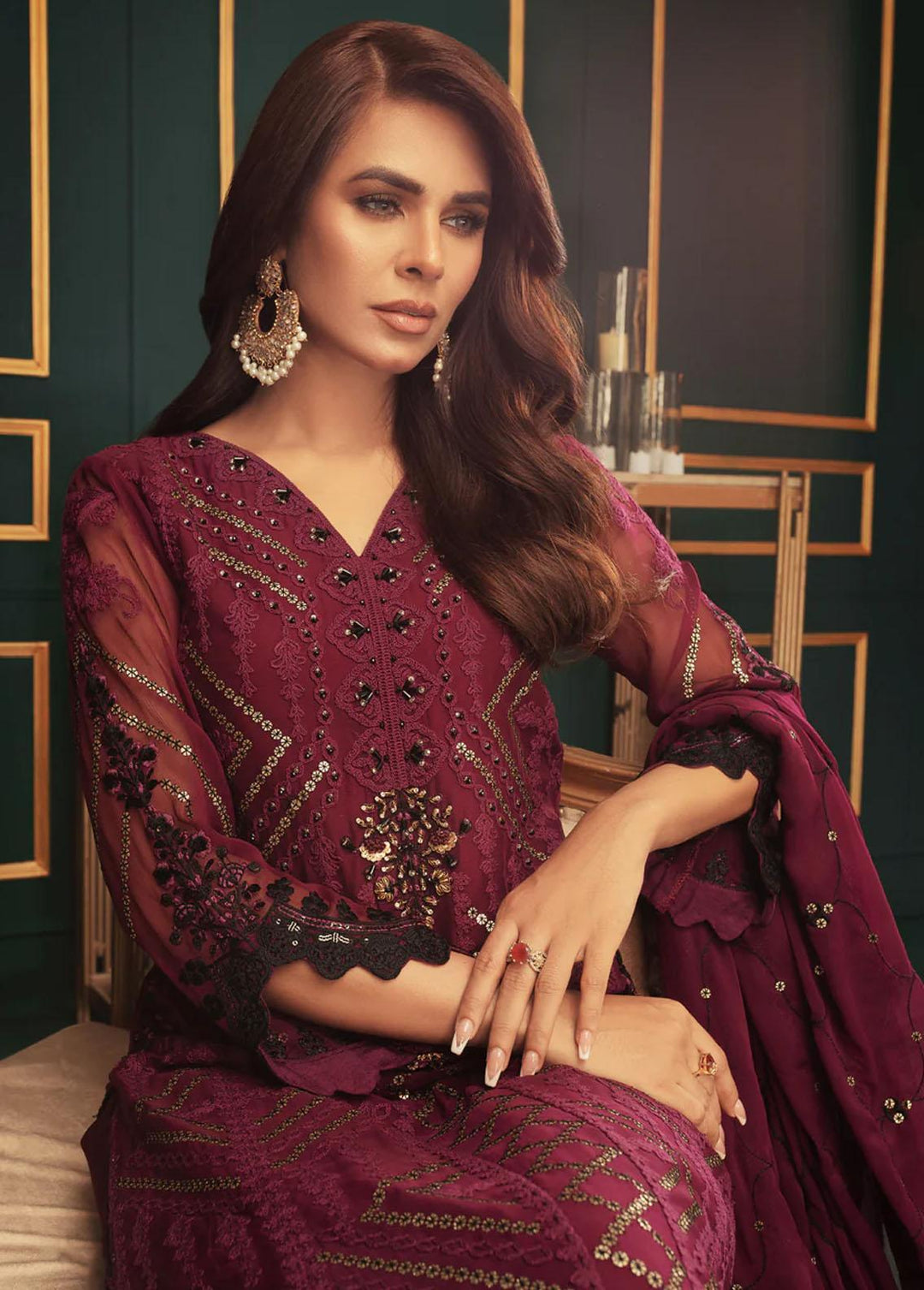 Shamooz Pret Embroidered Chiffon 3 Piece Suit SEM-0546 Purple hue