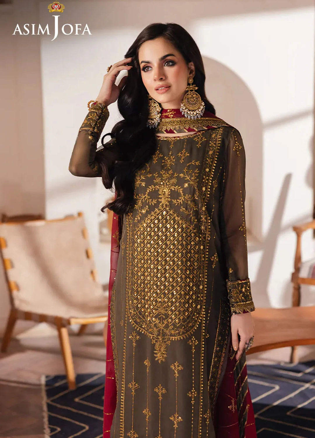 Heeriye by Asim Jofa Embroidered Chiffon Suit Unstitched 3 Piece AJ25H AJHE-06 - Festive Collection