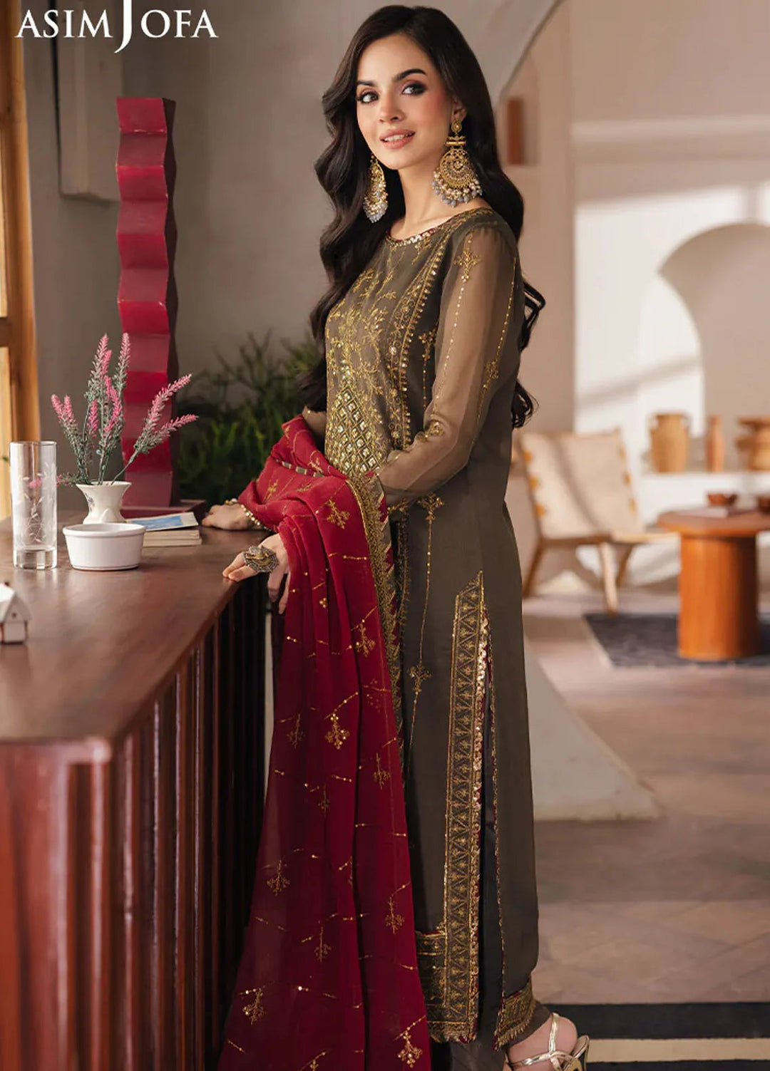 Heeriye by Asim Jofa Embroidered Chiffon Suit Unstitched 3 Piece AJ25H AJHE-06 - Festive Collection