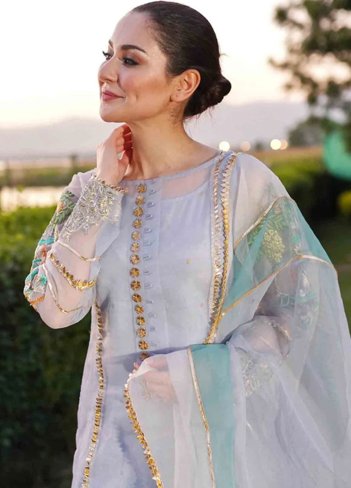 HEM Pret Embroidered Organza 3 Piece Suit Baby Blue