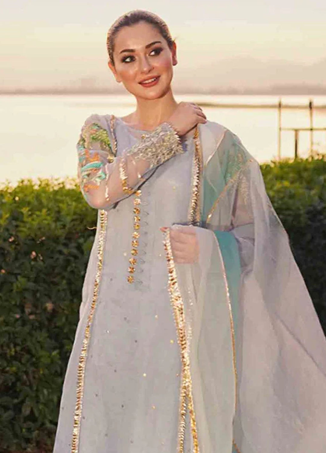 HEM Pret Embroidered Organza 3 Piece Suit Baby Blue