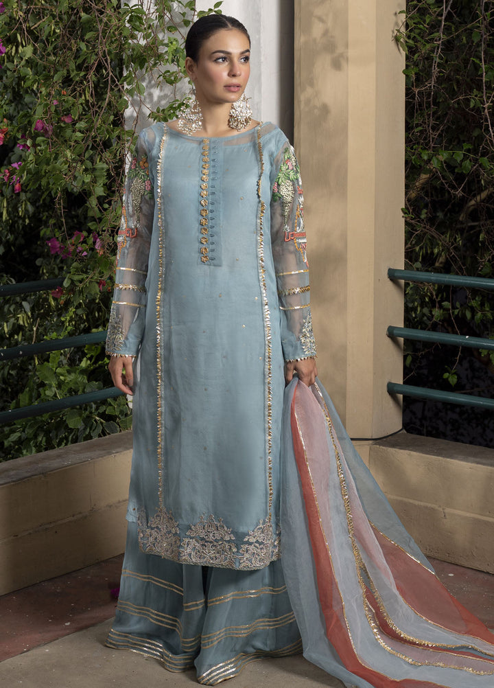 HEM Pret Embroidered Organza 3 Piece Suit Ice Blue