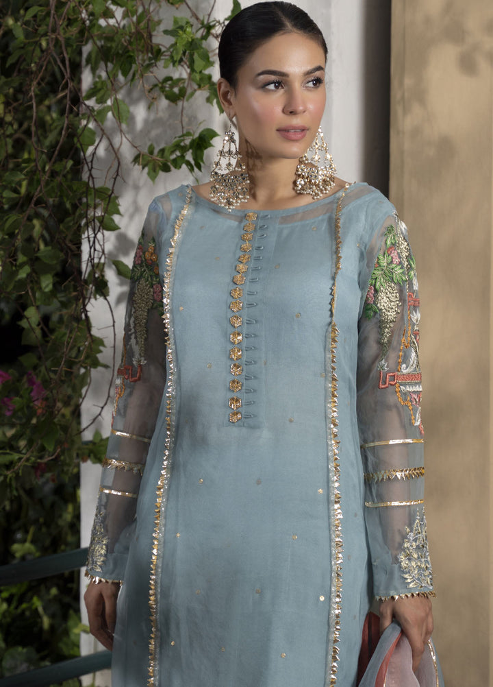 HEM Pret Embroidered Organza 3 Piece Suit Ice Blue