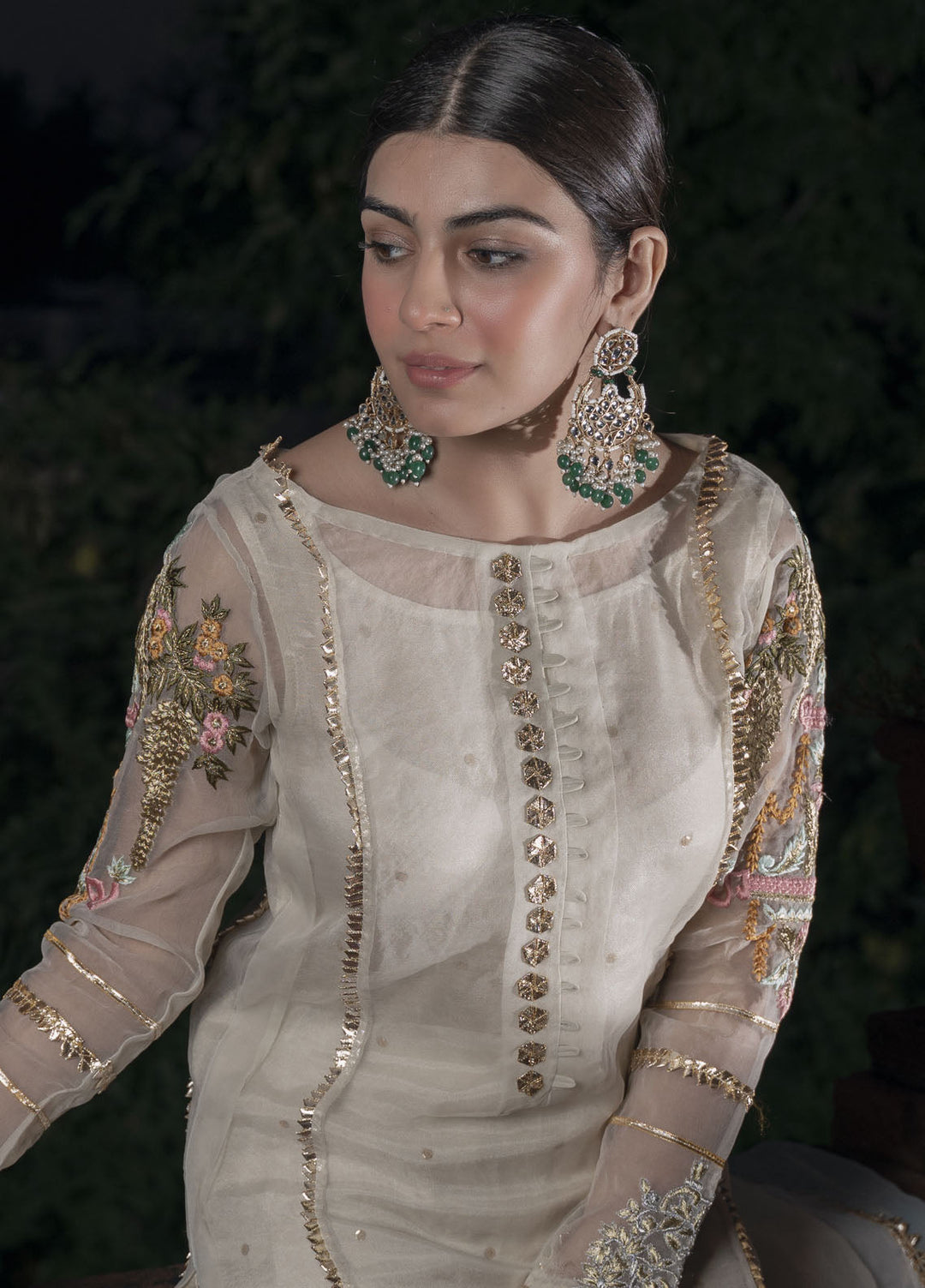 HEM Pret Embroidered Organza 3 Piece Suit Ivory White