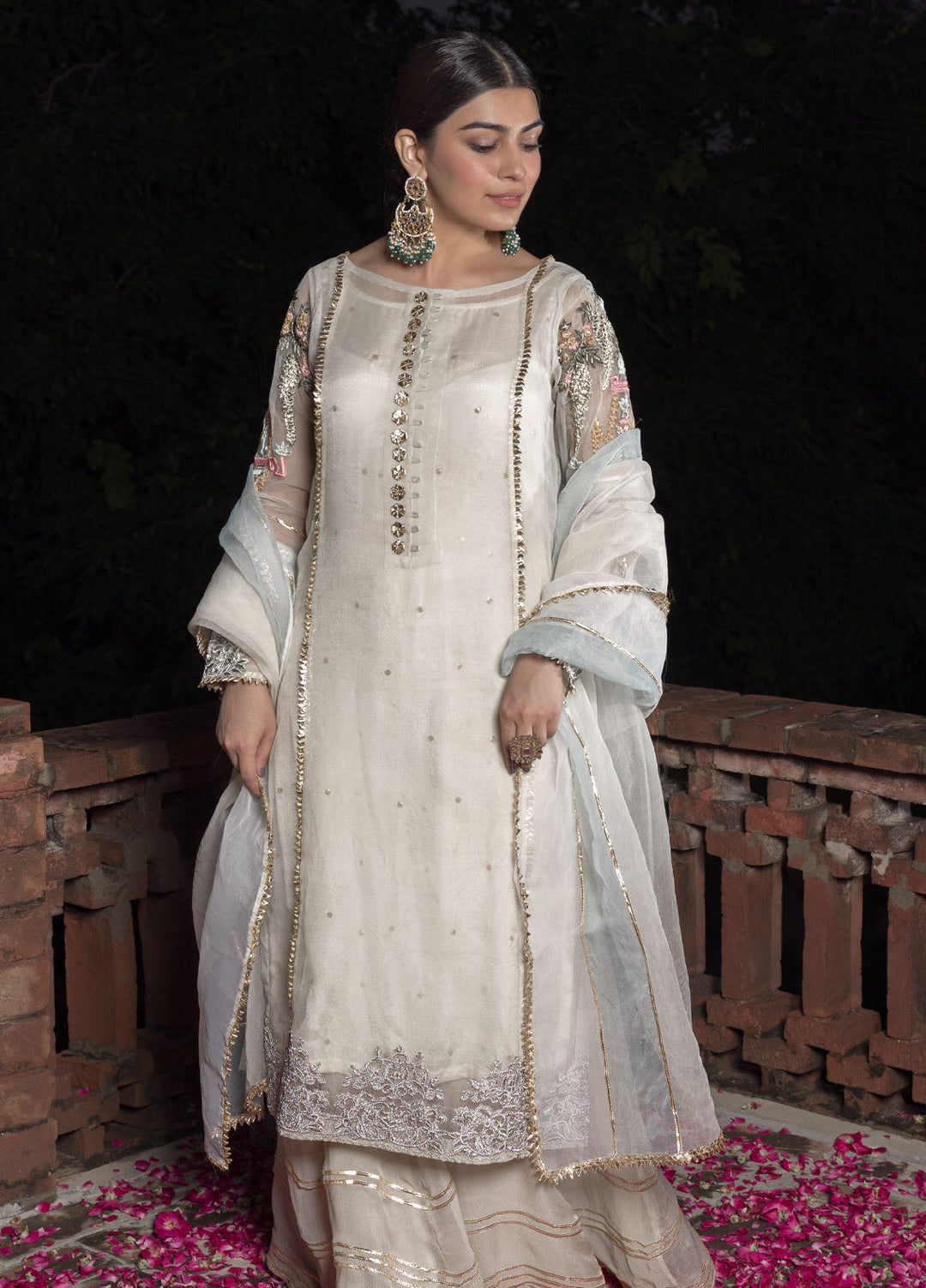 HEM Pret Embroidered Organza 3 Piece Suit Ivory White