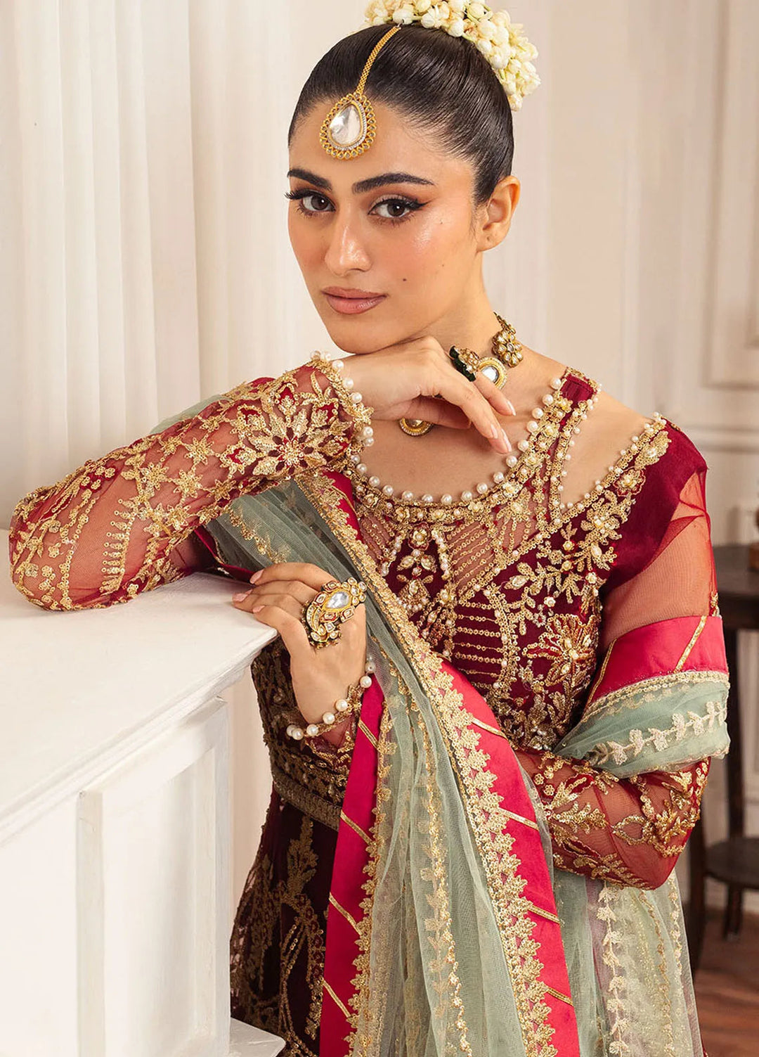 Hemline By Mushq Embroidered Suit Unstitched 3 Piece MQ24HA D-06 Scarlet - Formal Collection