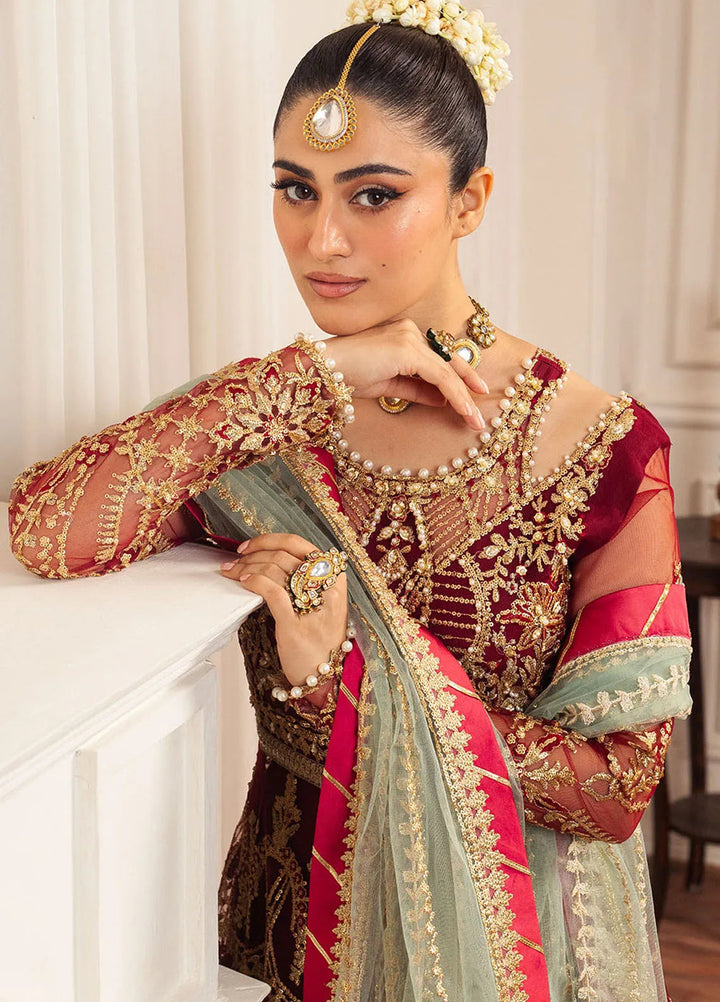 Hemline By Mushq Embroidered Suit Unstitched 3 Piece MQ24HA D-06 Scarlet - Formal Collection
