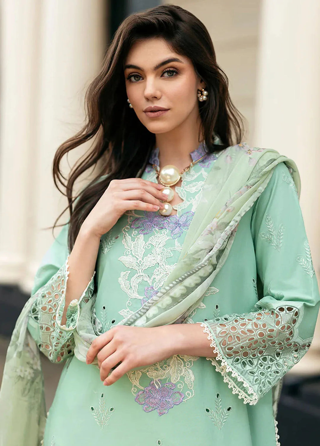 Hemline Odyssey By Mushq Embroidered Lawn Suit Unstitched 3 Piece MQ24H Bristol Beauty - Summer Collection