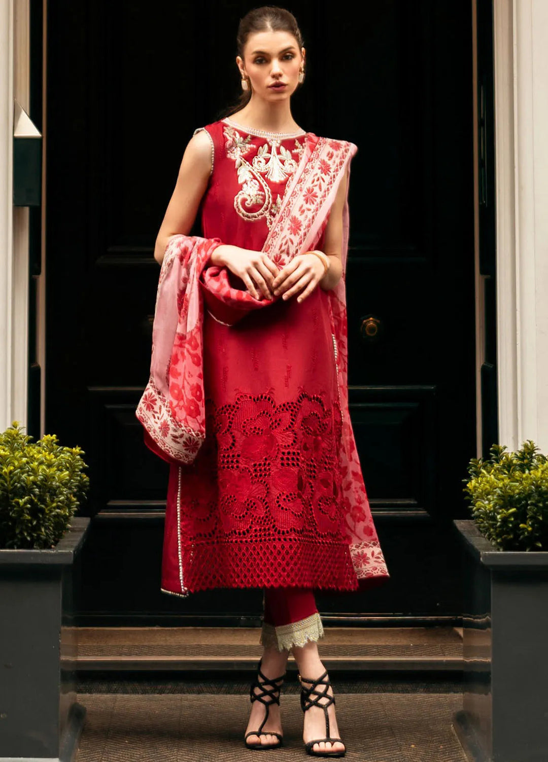 Hemline Odyssey By Mushq Embroidered Lawn Suit Unstitched 3 Piece MQ24H Crimson Chic - Summer Collection