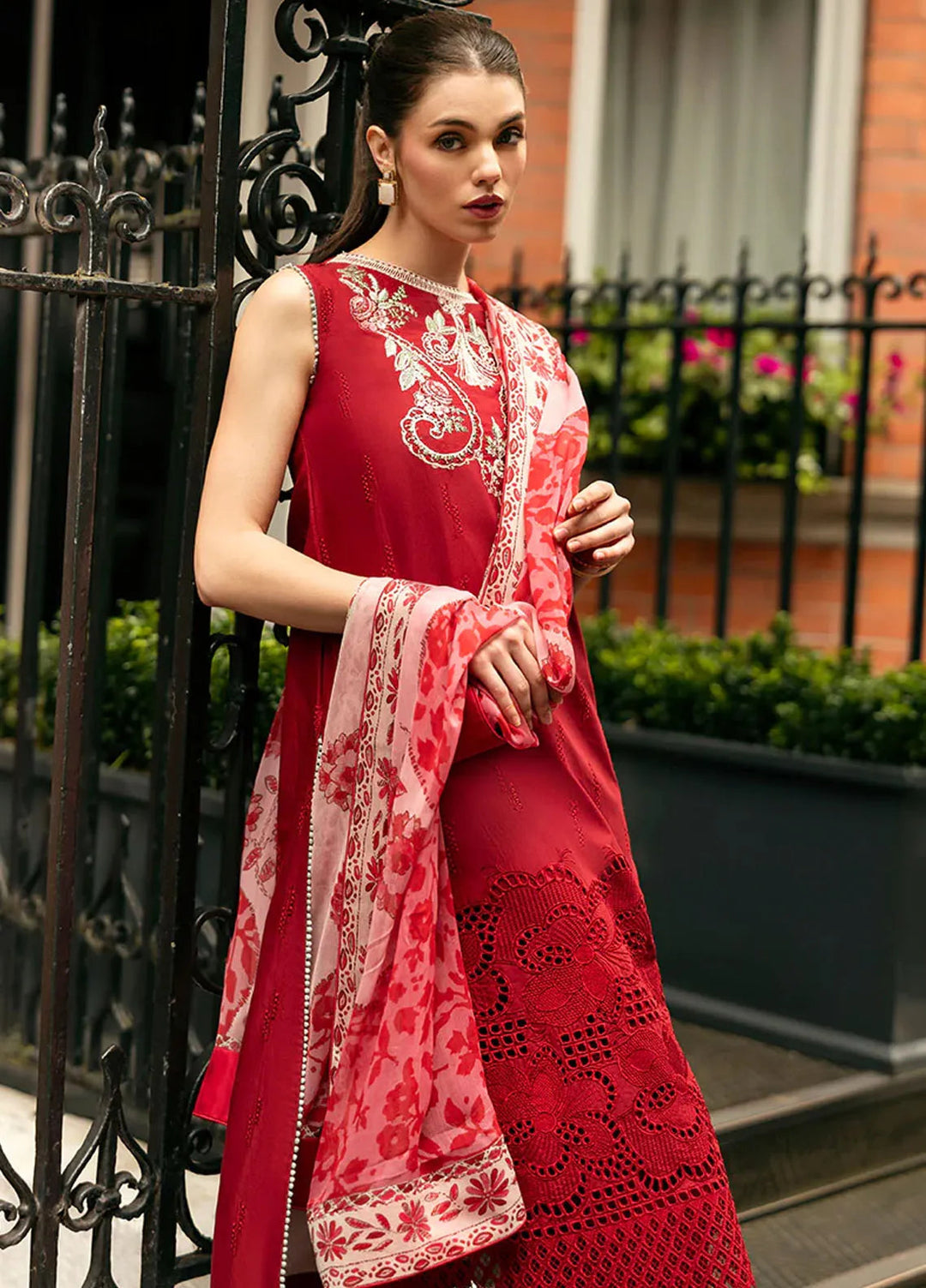 Hemline Odyssey By Mushq Embroidered Lawn Suit Unstitched 3 Piece MQ24H Crimson Chic - Summer Collection