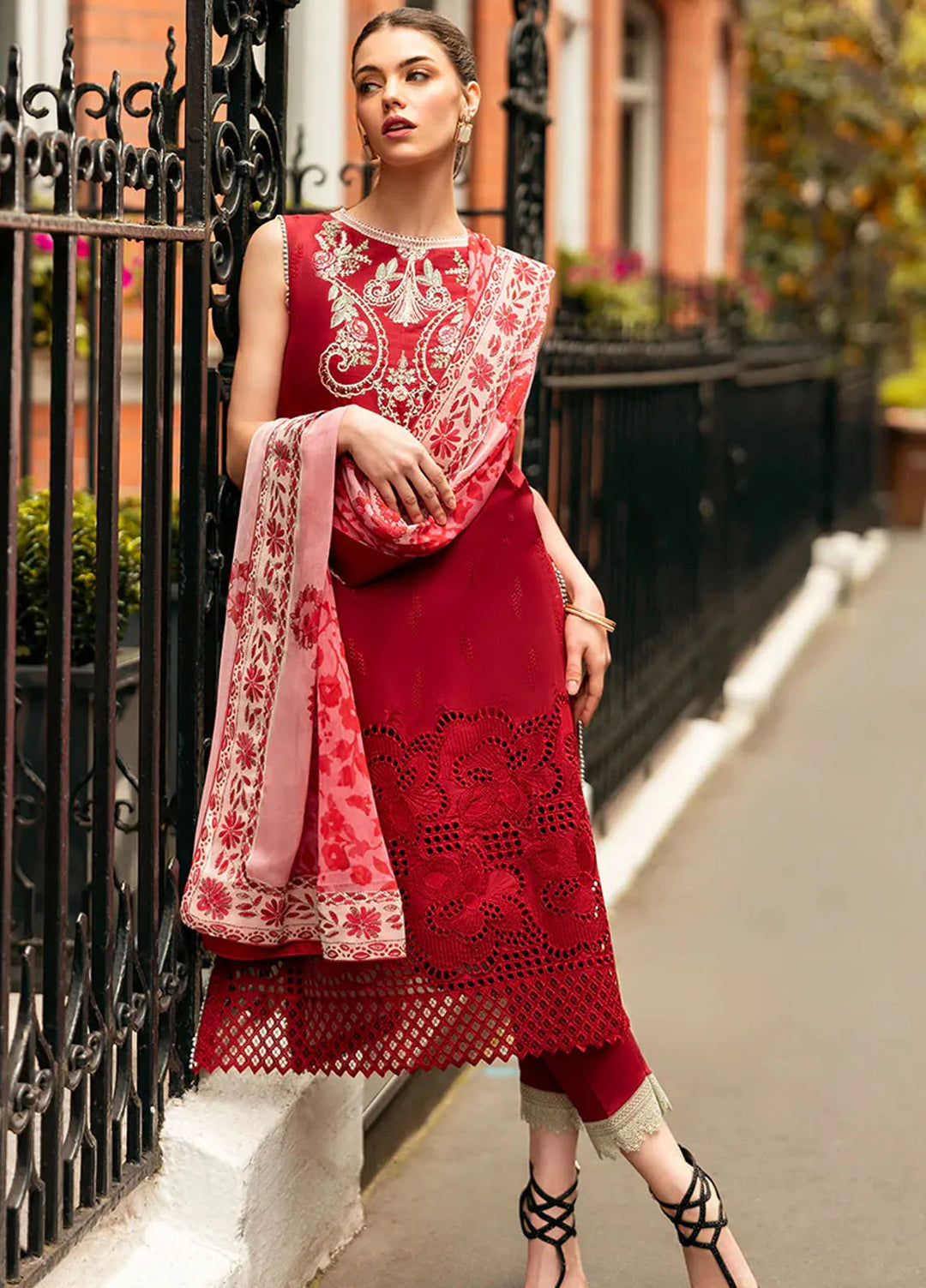 Hemline Odyssey By Mushq Embroidered Lawn Suit Unstitched 3 Piece MQ24H Crimson Chic - Summer Collection