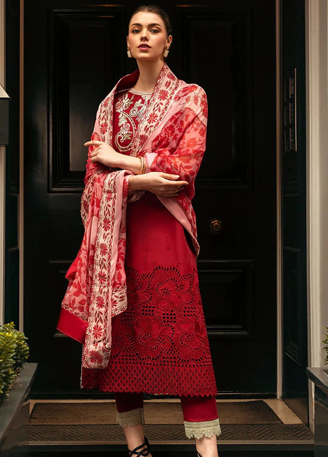 Hemline Odyssey By Mushq Embroidered Lawn Suit Unstitched 3 Piece MQ24H Crimson Chic - Summer Collection