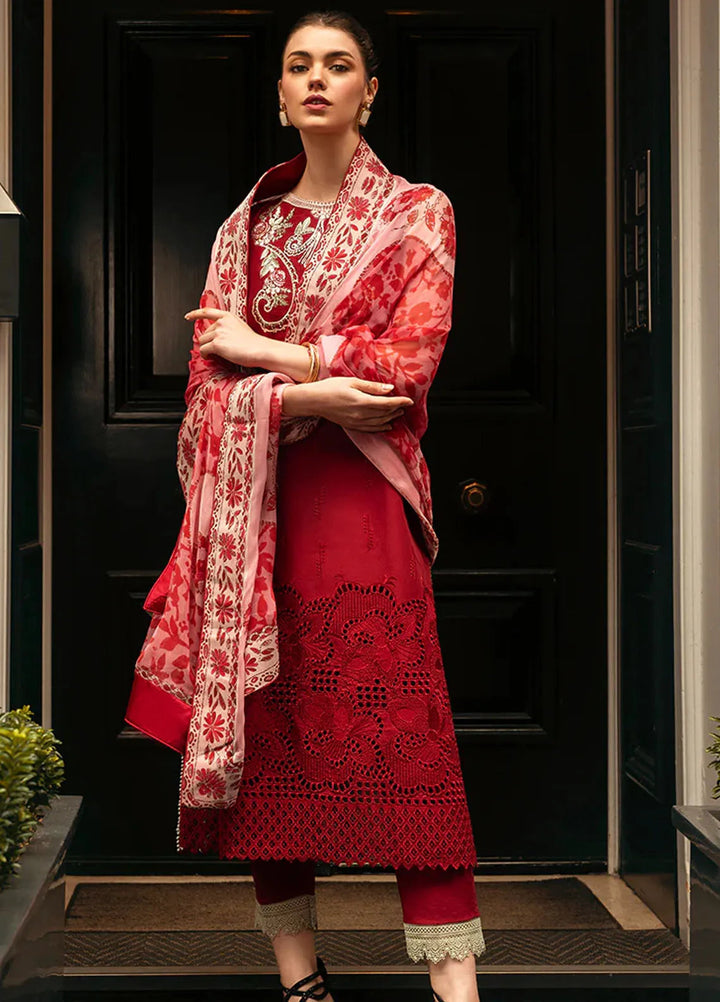 Hemline Odyssey By Mushq Embroidered Lawn Suit Unstitched 3 Piece MQ24H Crimson Chic - Summer Collection