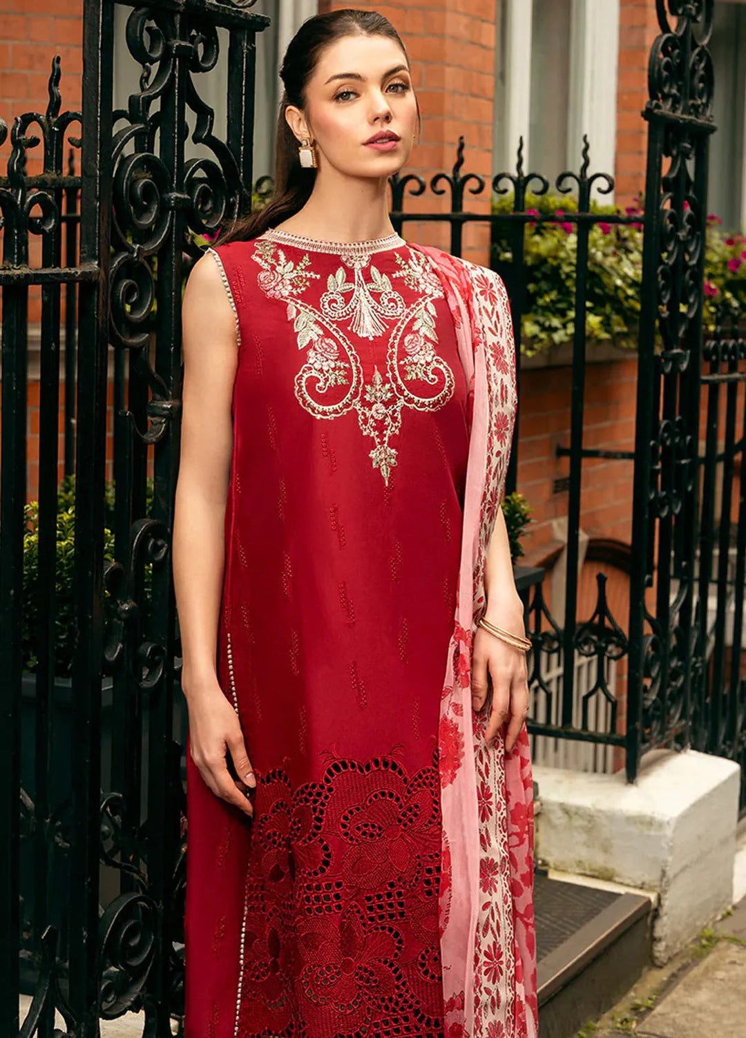 Hemline Odyssey By Mushq Embroidered Lawn Suit Unstitched 3 Piece MQ24H Crimson Chic - Summer Collection
