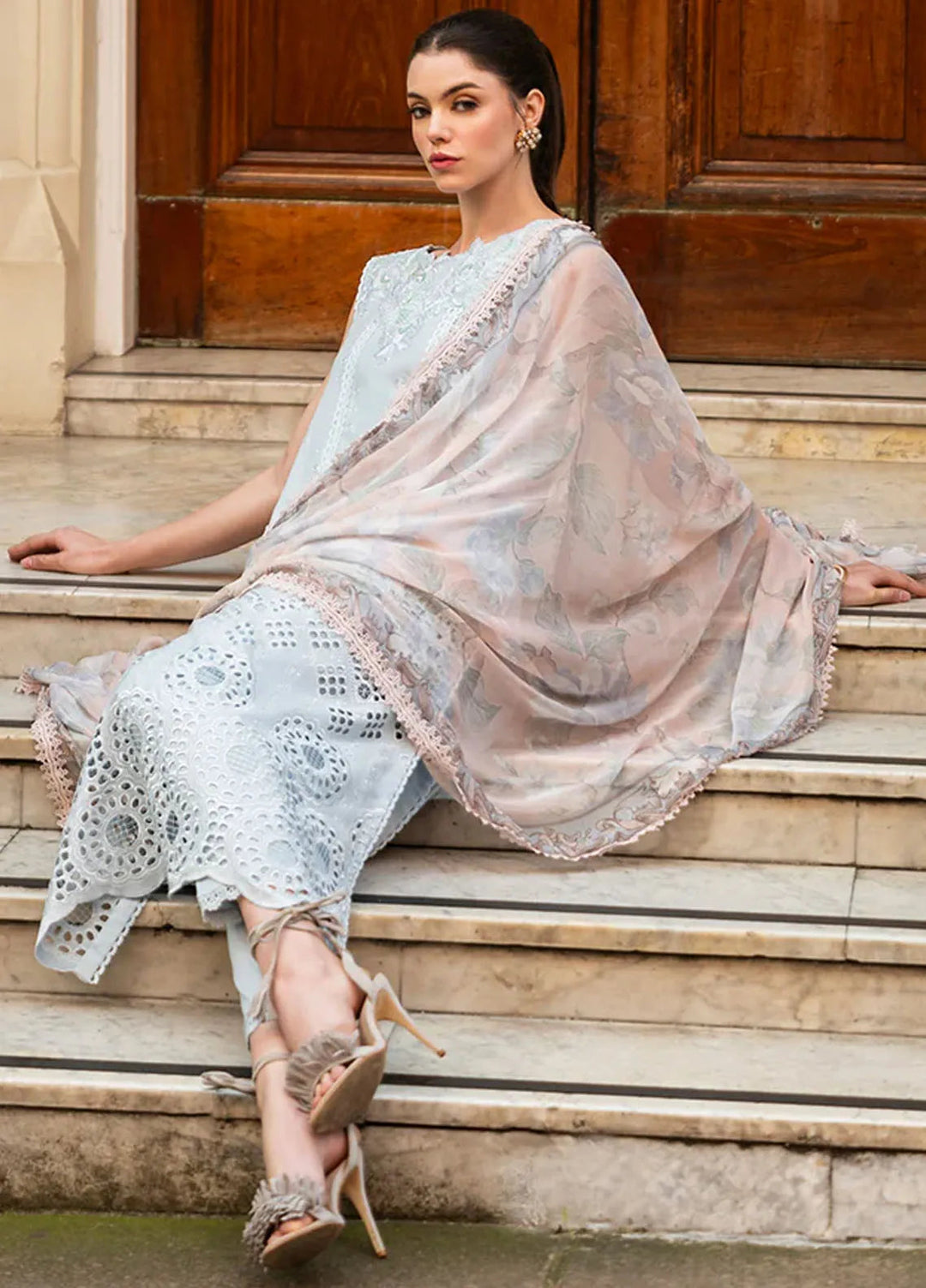 Hemline Odyssey By Mushq Embroidered Lawn Suit Unstitched 3 Piece MQ24H Nightingale Noir - Summer Collection