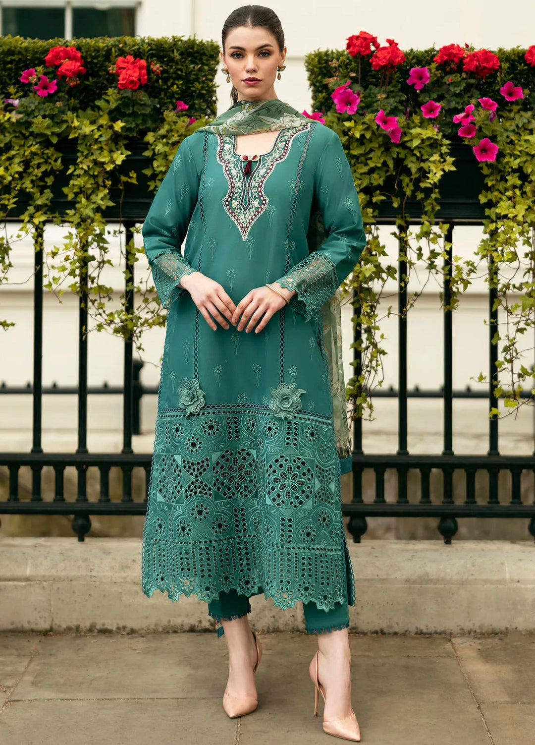 Hemline Odyssey By Mushq Embroidered Lawn Suit Unstitched 3 Piece MQ24H Whispering Waves - Summer Collection