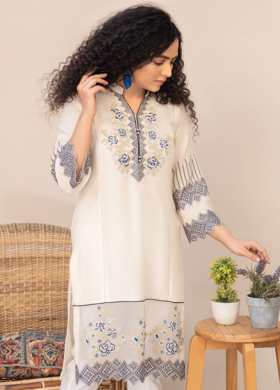 HemStitch Casual Pret  Lawn Kurti HS22BL Ambar