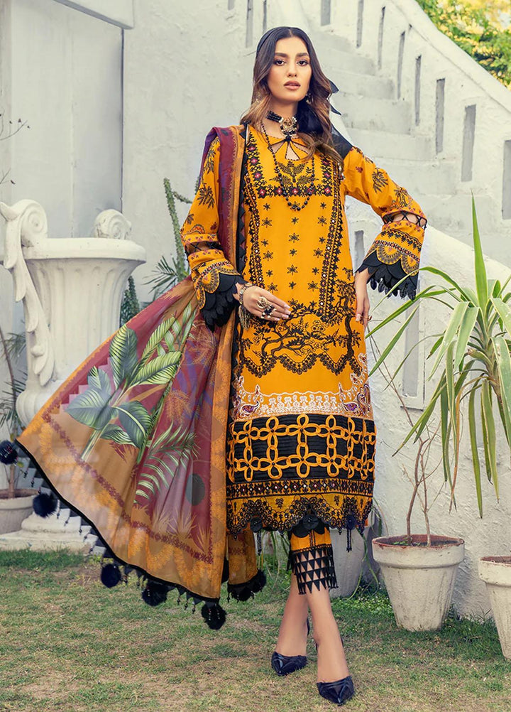 HemStitch Embroidered Lawn Suits Unstitched 3 Piece HS22LU Mustard - Summer Collection