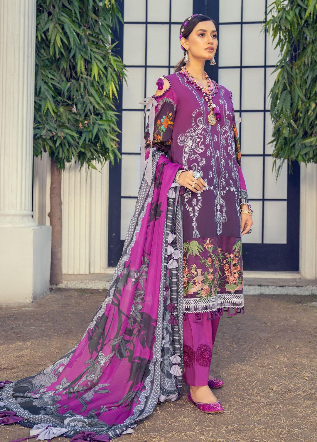 HemStitch Embroidered Lawn Suits Unstitched 3 Piece HS22LU Purple - Summer Collection