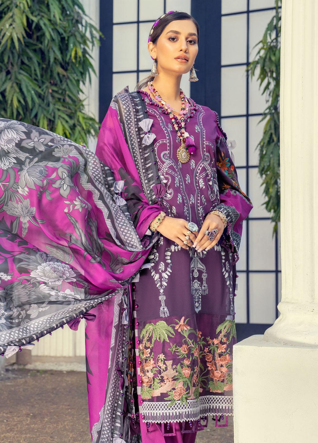 HemStitch Embroidered Lawn Suits Unstitched 3 Piece HS22LU Purple - Summer Collection