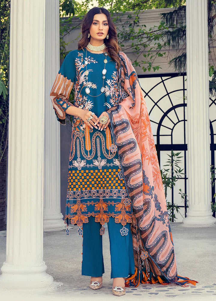 HemStitch Embroidered Lawn Suits Unstitched 3 Piece HS22LU Teal Blue - Summer Collection
