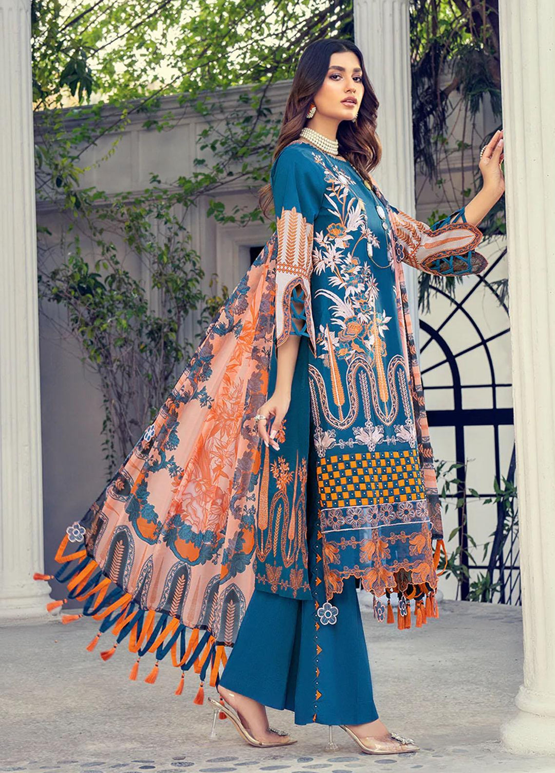 HemStitch Embroidered Lawn Suits Unstitched 3 Piece HS22LU Teal Blue - Summer Collection