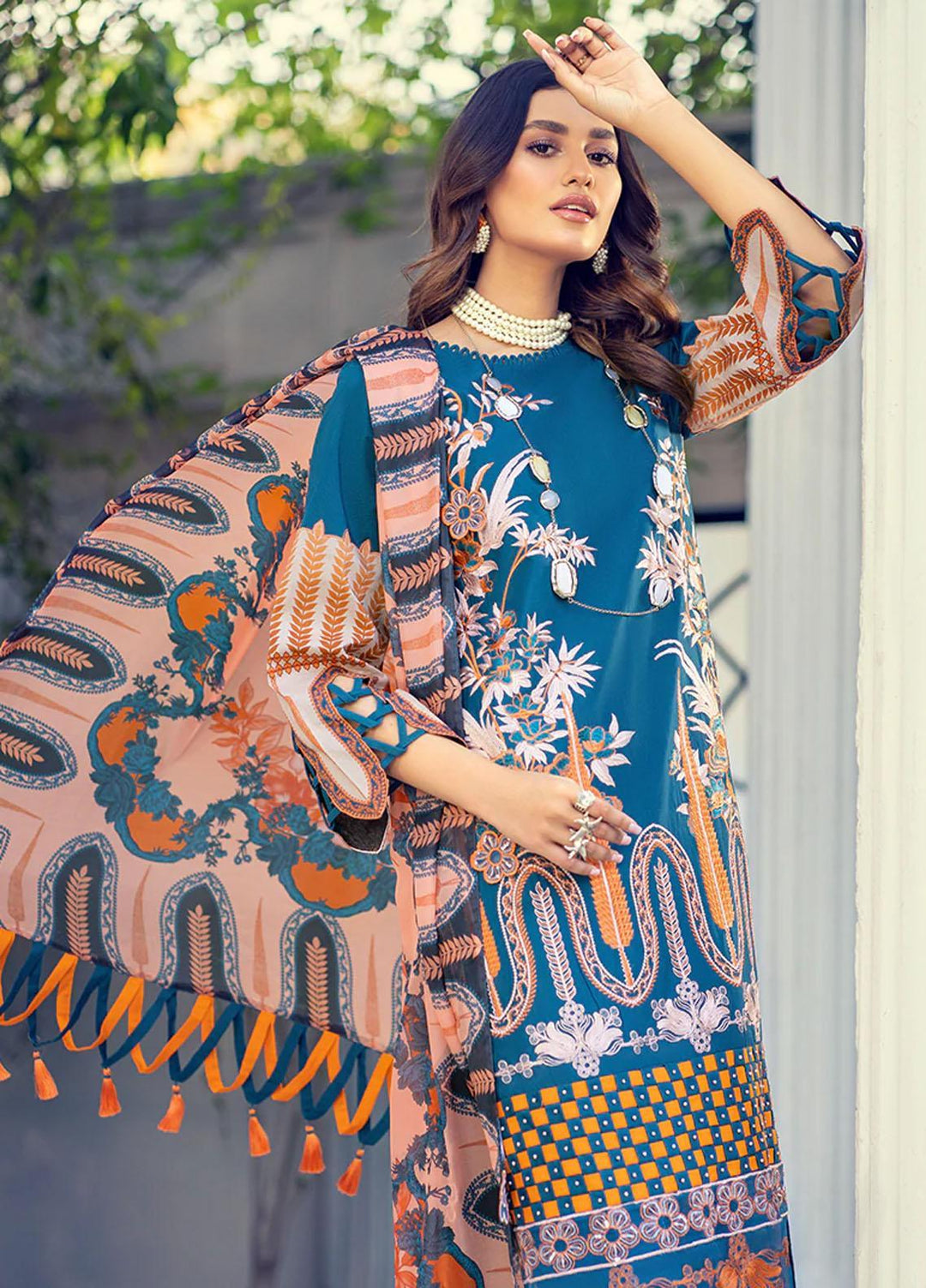 HemStitch Embroidered Lawn Suits Unstitched 3 Piece HS22LU Teal Blue - Summer Collection