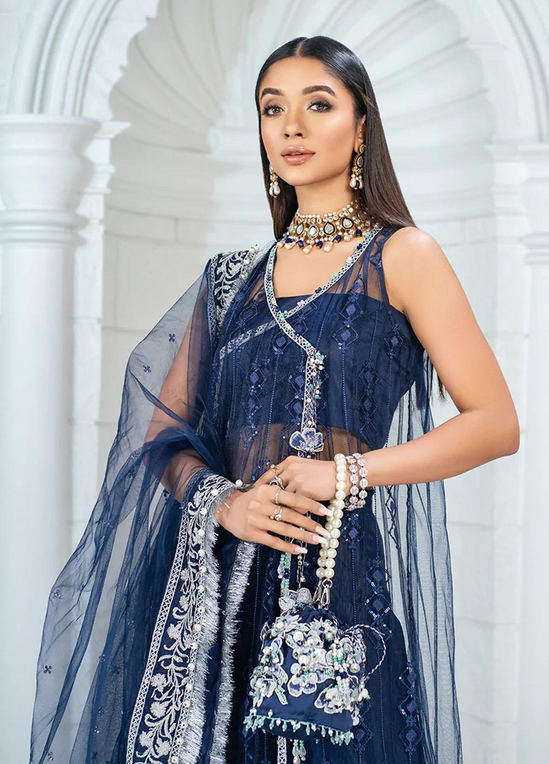 HemStitch Luxury Pret Embroidered Net 3 Piece Dress Rut HL-04