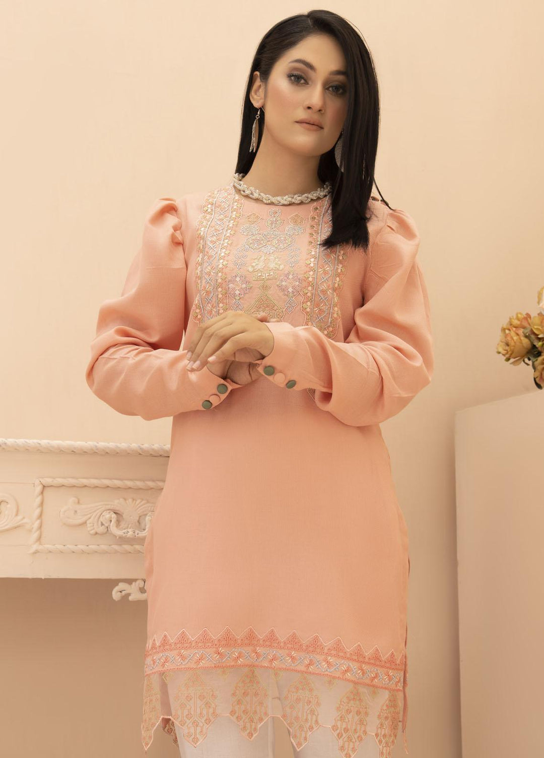 HemStitch Casual Pret  Lawn Kurti HS22PK Ayleen Peach