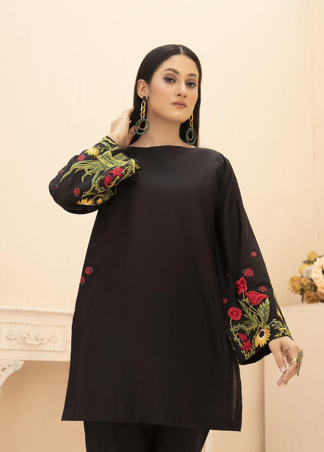 HemStitch Casual Pret  Lawn Kurti HS22PK Rina Black