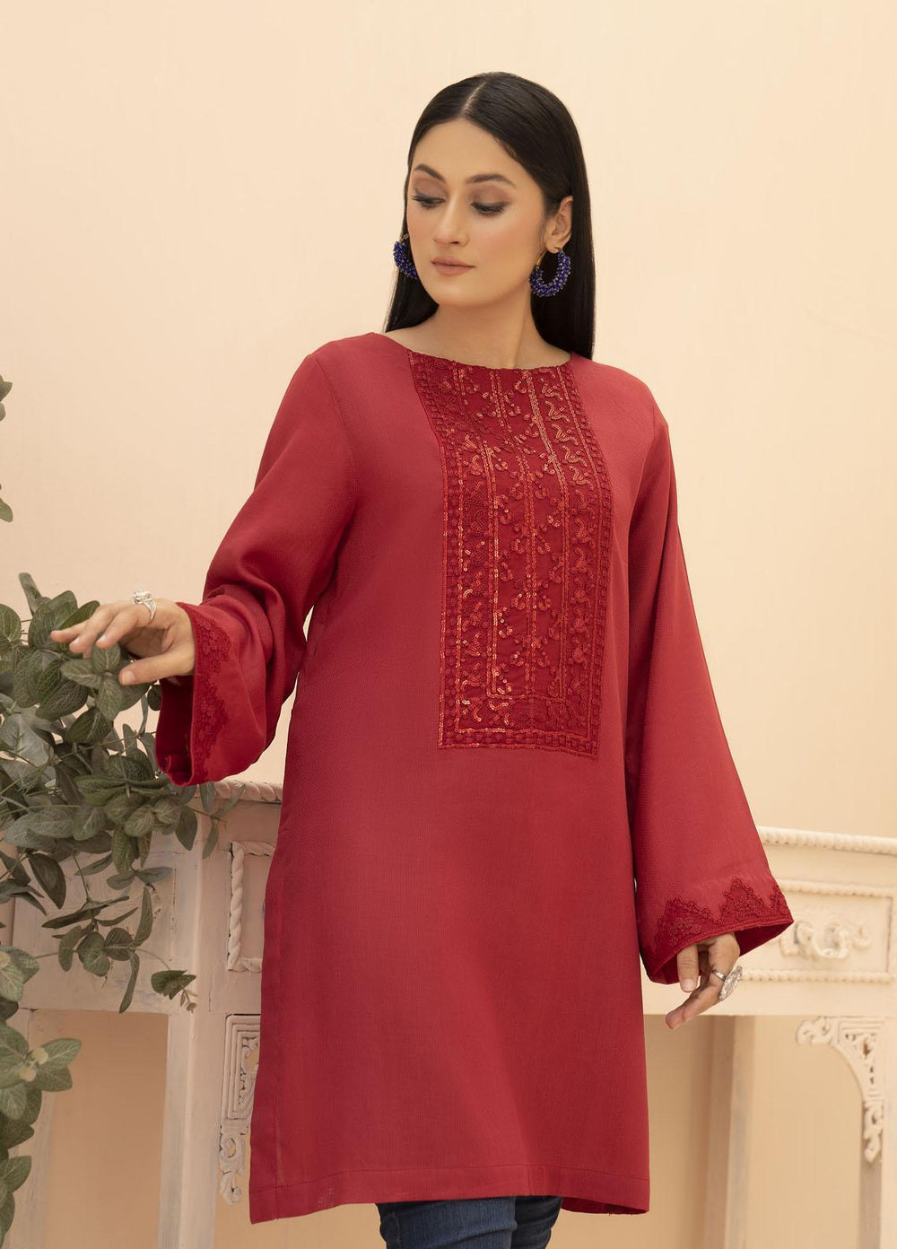 HemStitch Casual Pret  Lawn Kurti HS22PK Ruby Red