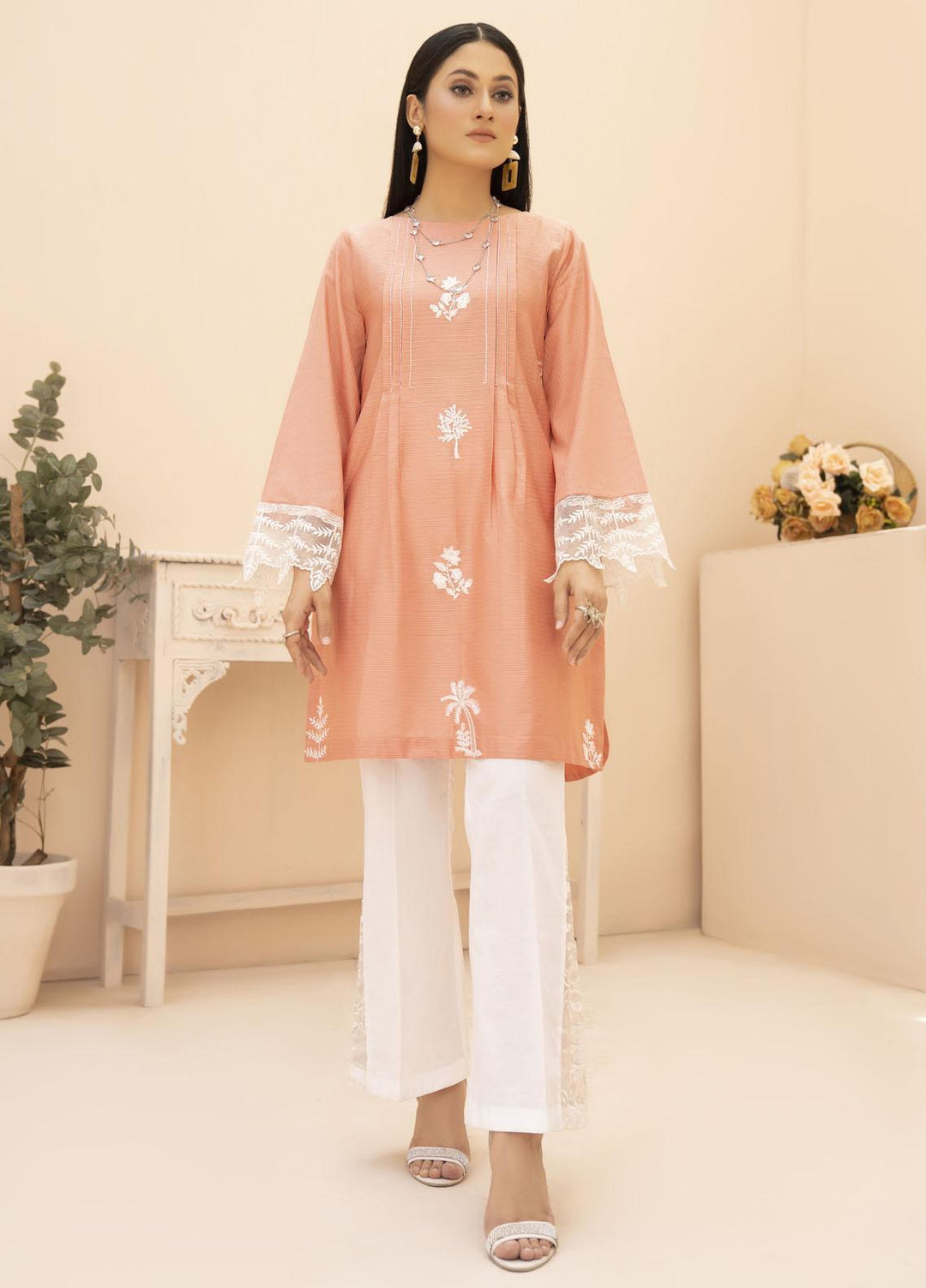 HemStitch Casual Pret  Lawn Kurti HS22PK Emira Light Pink